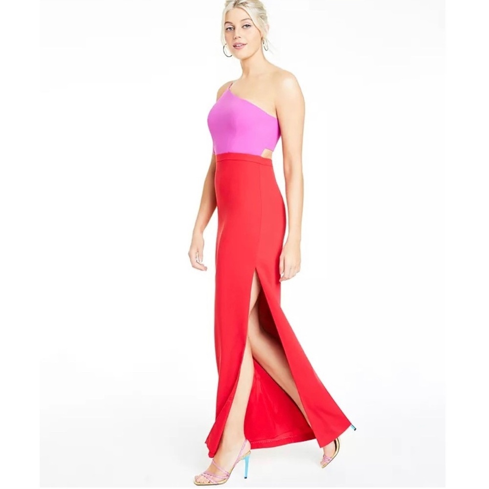 Aidan By Aidan Mattox Women's Colorblocked One Shoulder Gown Purple Size 8